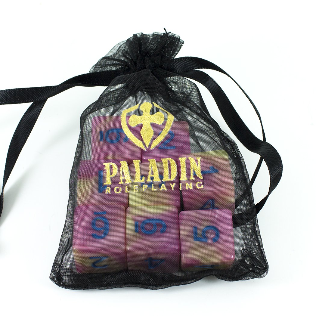 'Love Potion' Pink and Yellow Marble 8 D6 Dice Set
