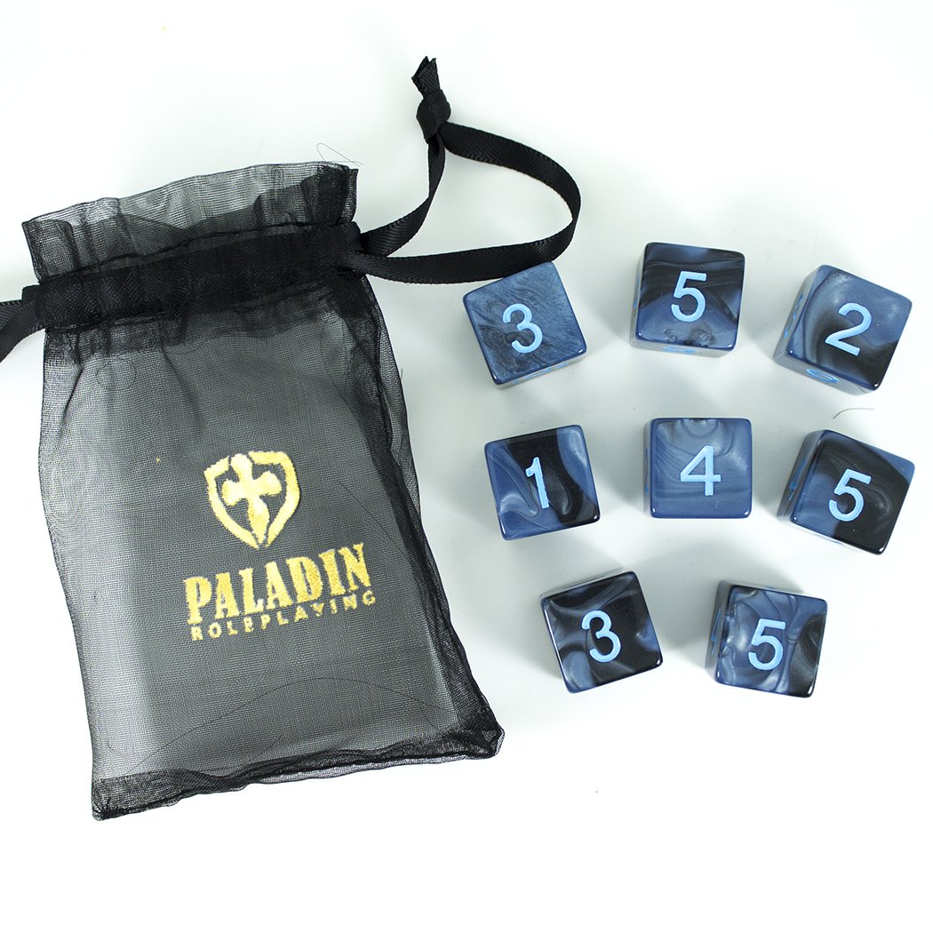 'Storm Lord' Grey and Blue Marble 8 D6 Dice Set