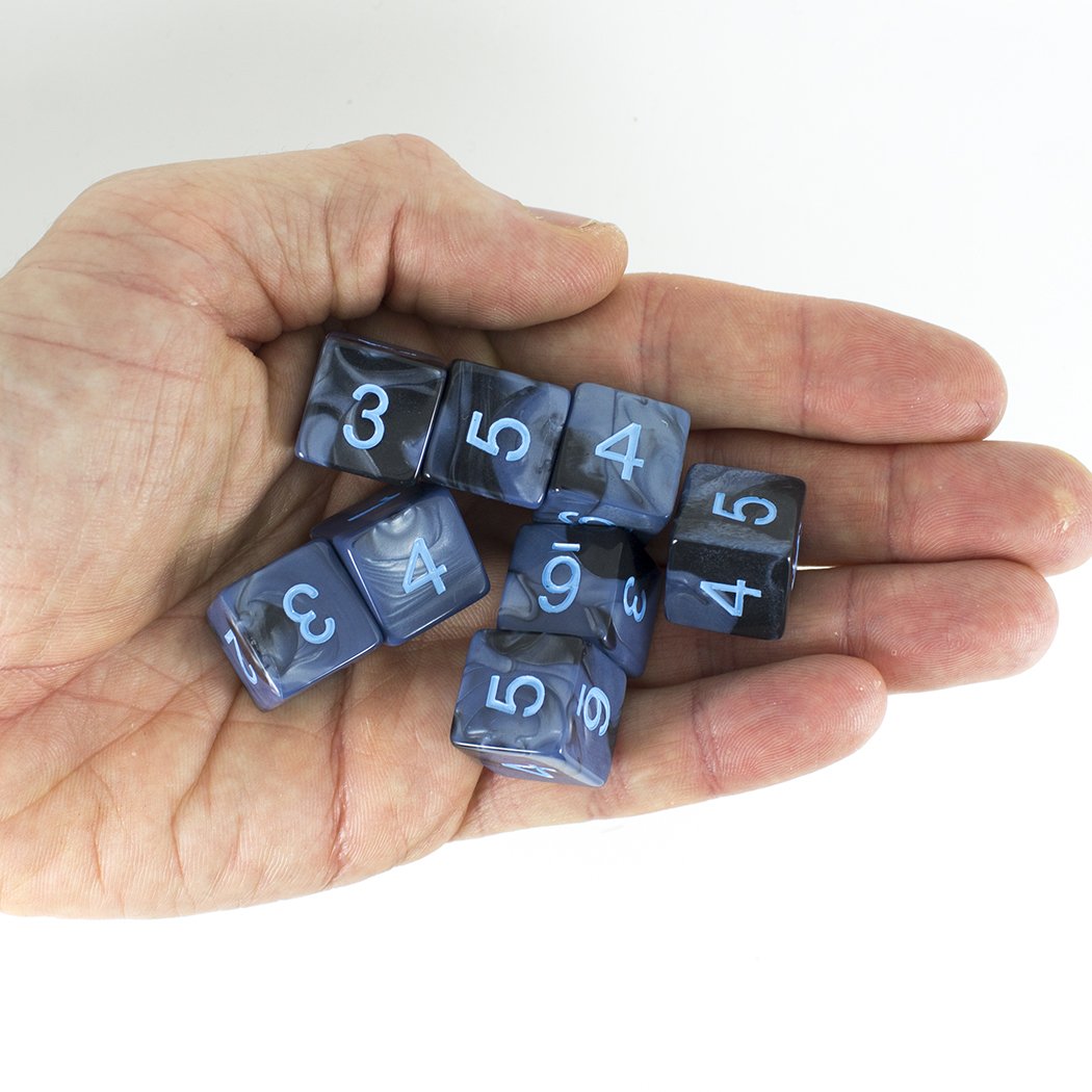 'Storm Lord' Grey and Blue Marble 8 D6 Dice Set