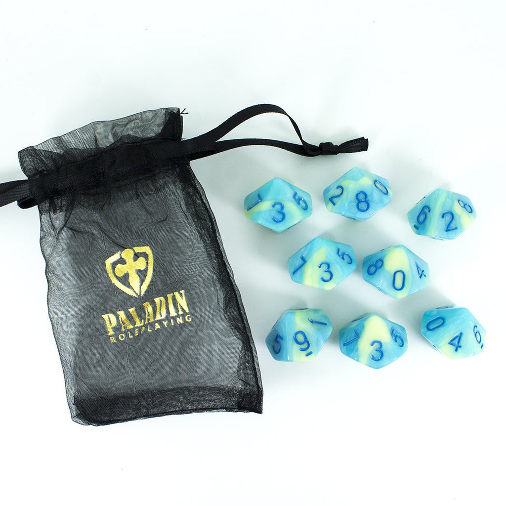 'Blue Mist' Blue and Yellow 8 D10 Dice Set