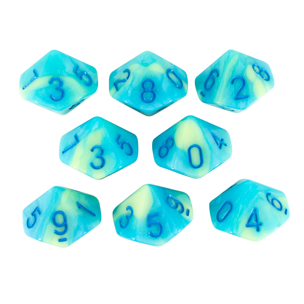 'Blue Mist' Blue and Yellow 8 D10 Dice Set