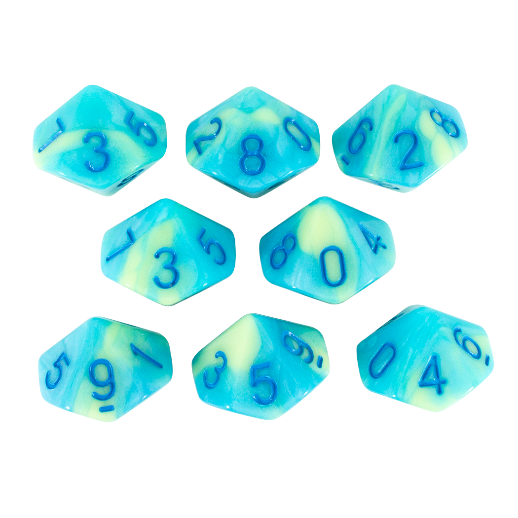 'Blue Mist' Blue and Yellow 8 D10 Dice Set