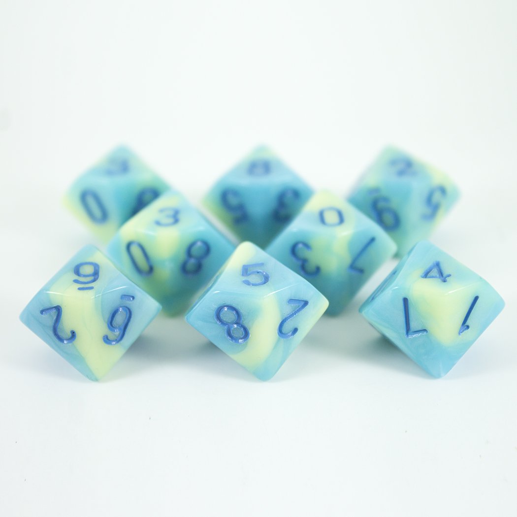 'Blue Mist' Blue and Yellow 8 D10 Dice Set