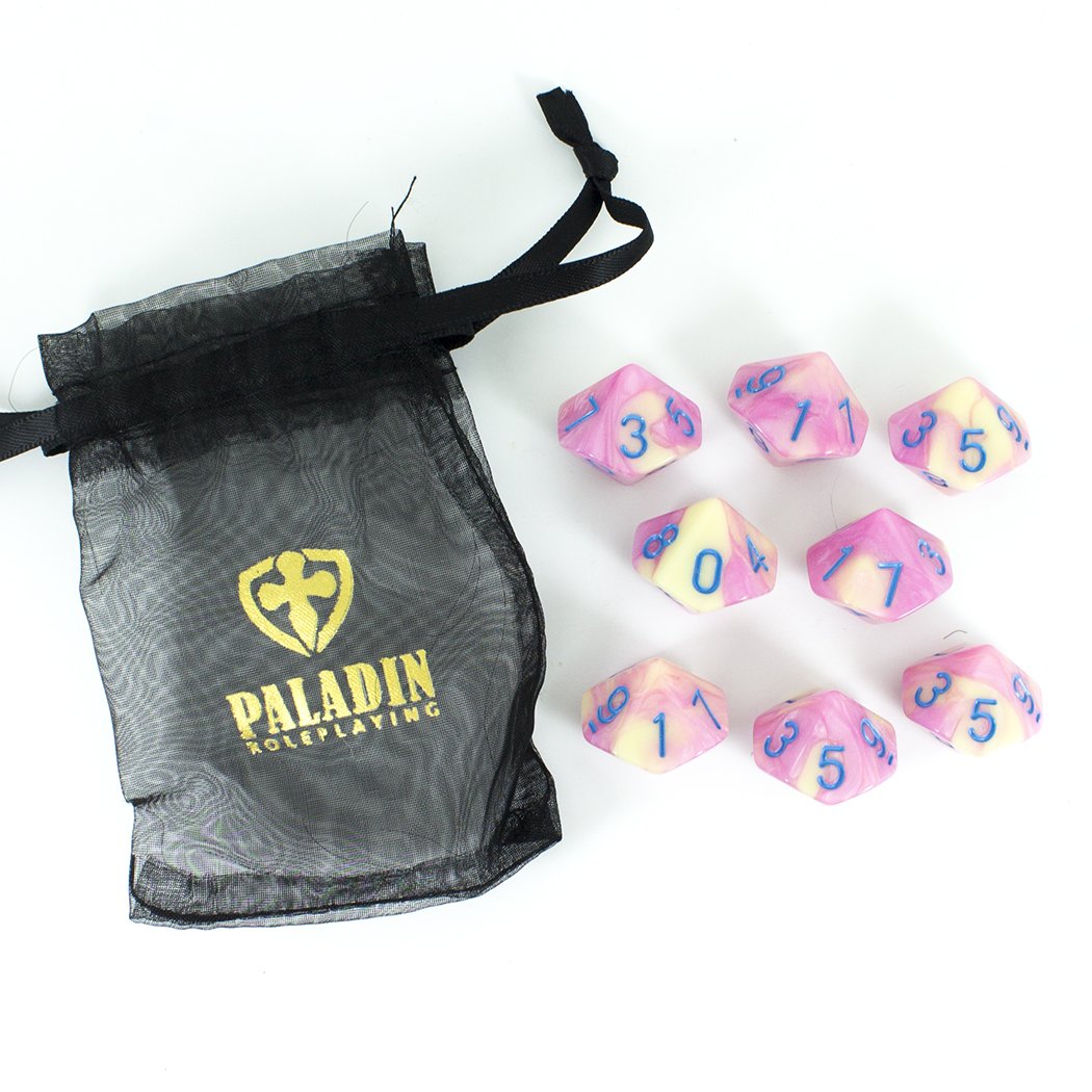 'Love Potion' Pink and Yellow 8 D10 Dice Set