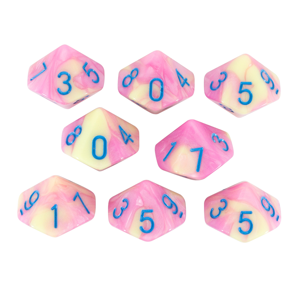 'Love Potion' Pink and Yellow 8 D10 Dice Set