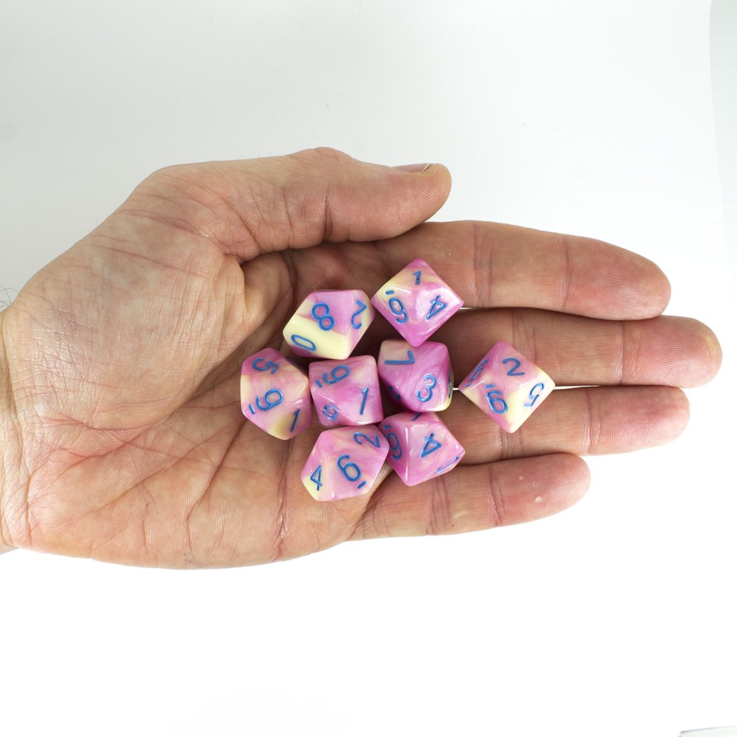 'Love Potion' Pink and Yellow 8 D10 Dice Set