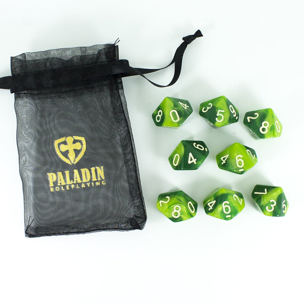 'Sylvan Glade' Marbled Green 8 D10 Dice Set