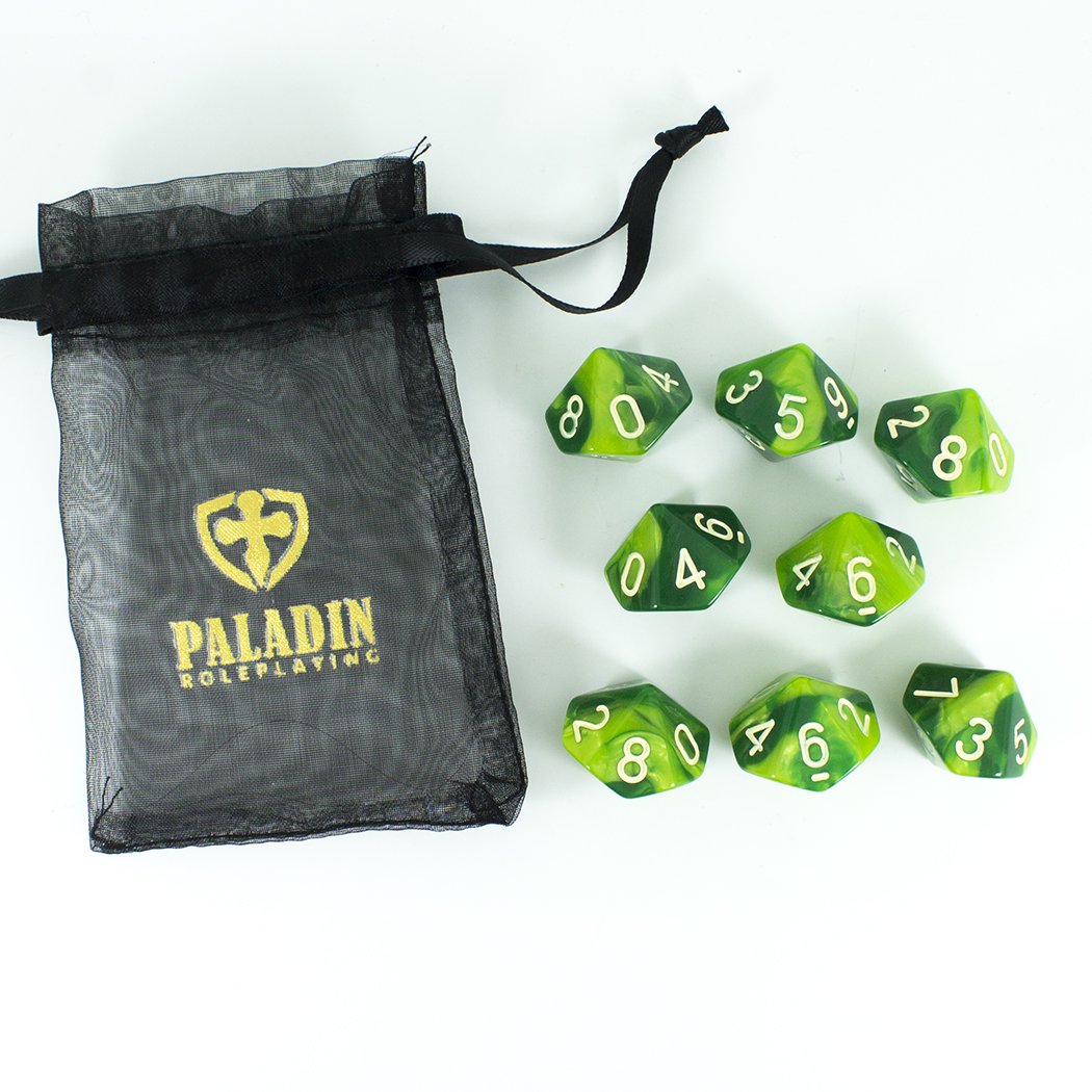 'Sylvan Glade' Marbled Green 8 D10 Dice Set