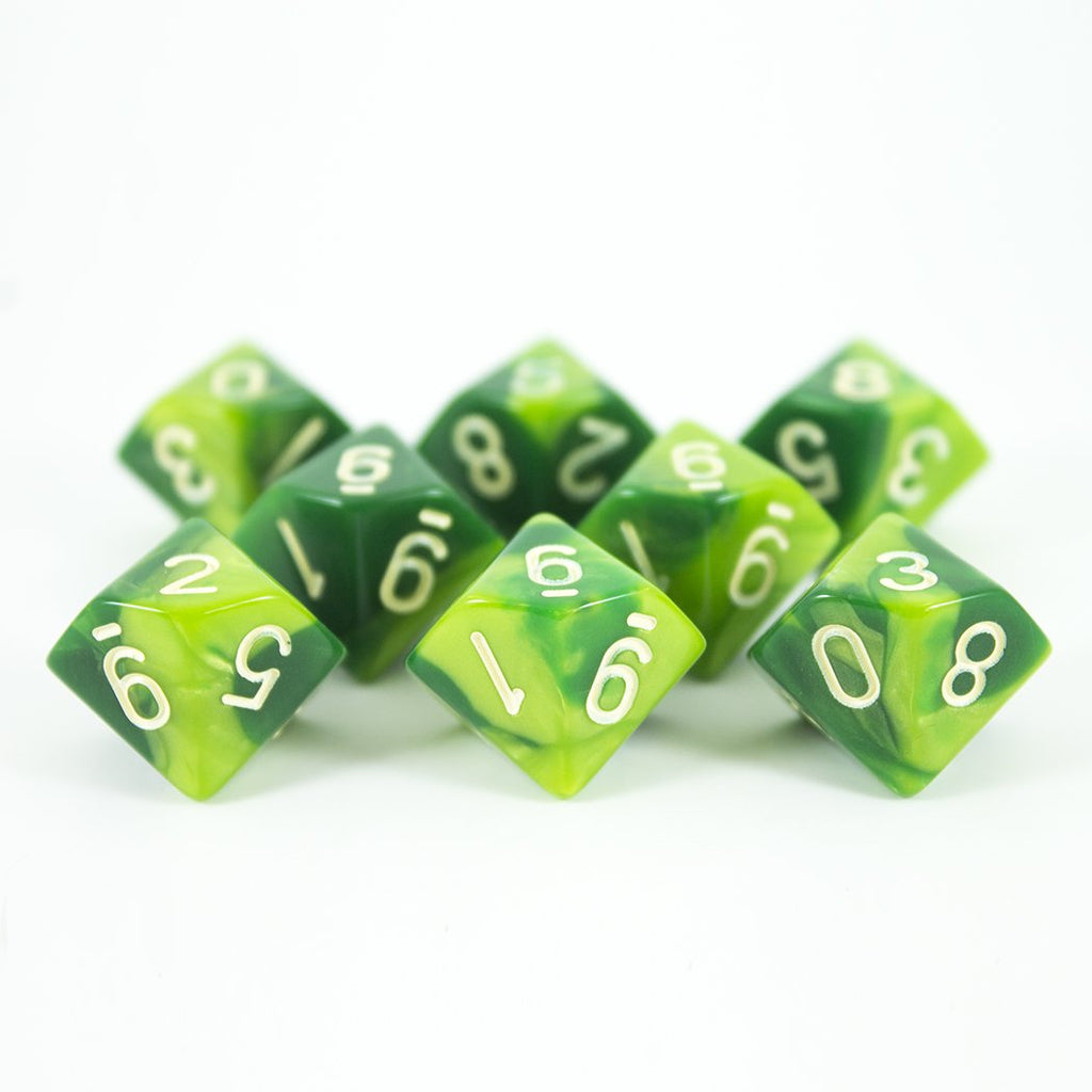 'Sylvan Glade' Marbled Green 8 D10 Dice Set
