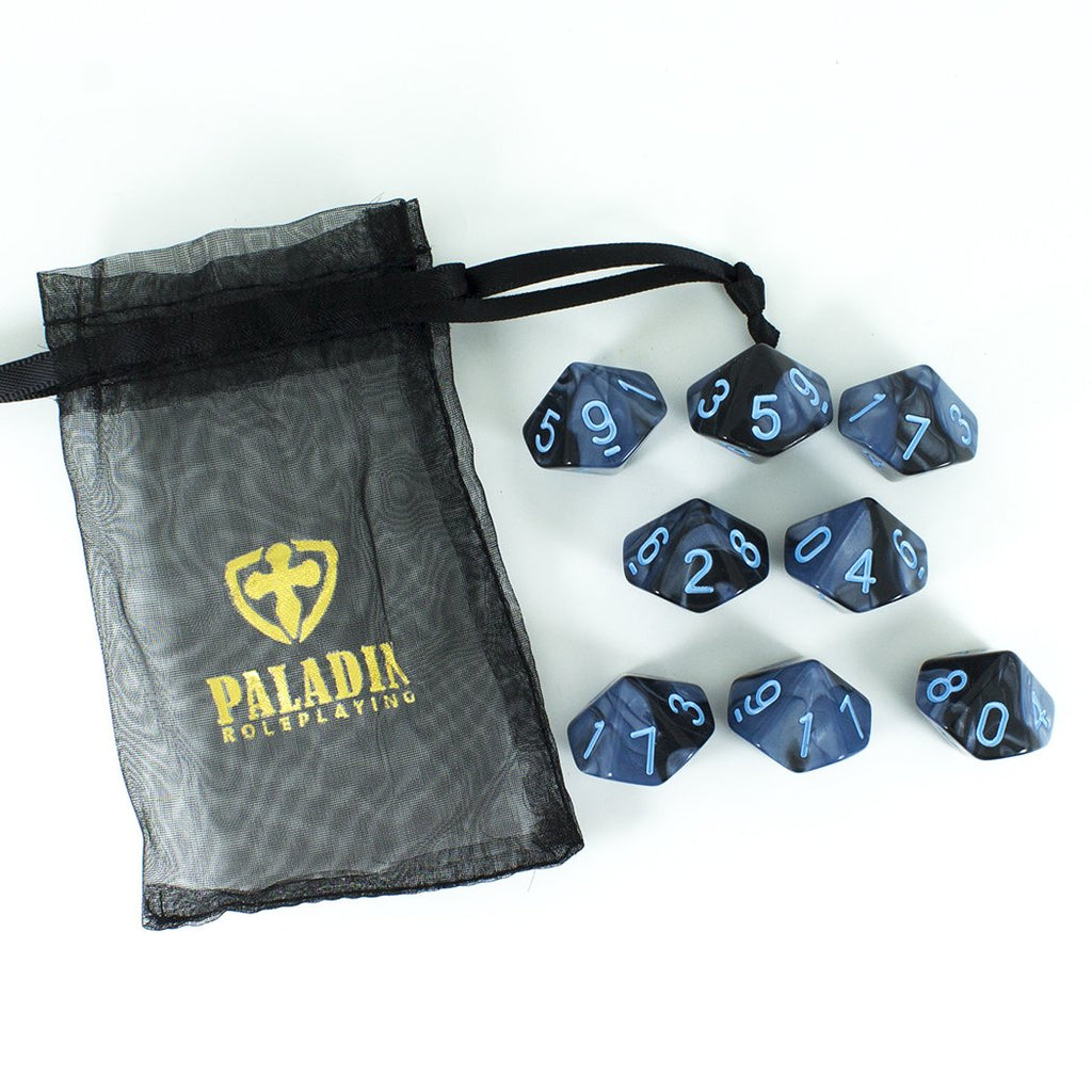 'Storm Lord' Grey and Blue 8 D10 Dice Set