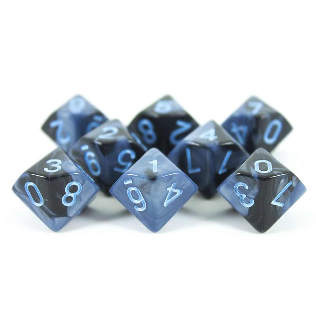 'Storm Lord' Grey and Blue 8 D10 Dice Set