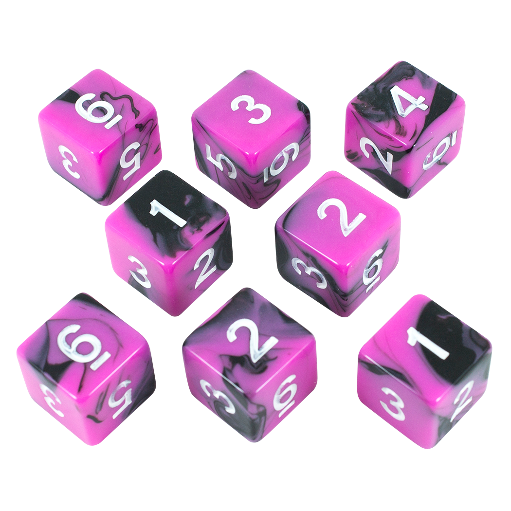 'Succubus' Pink and Black 8 D6 Dice Set