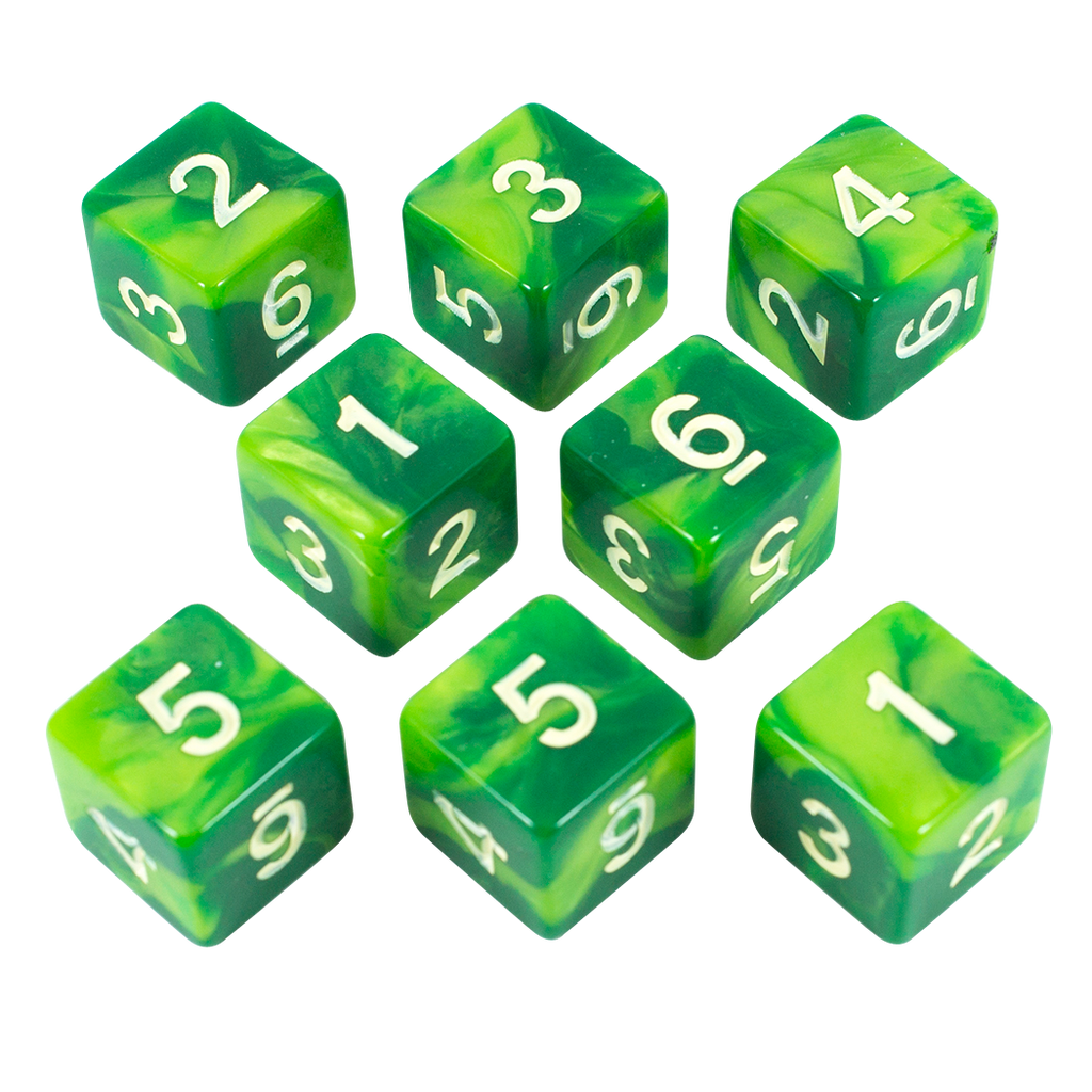 'Sylvan Glade' Marbled Green 8 D6 Dice Set