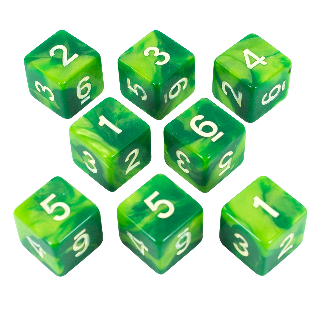 'Sylvan Glade' Marbled Green 8 D6 Dice Set