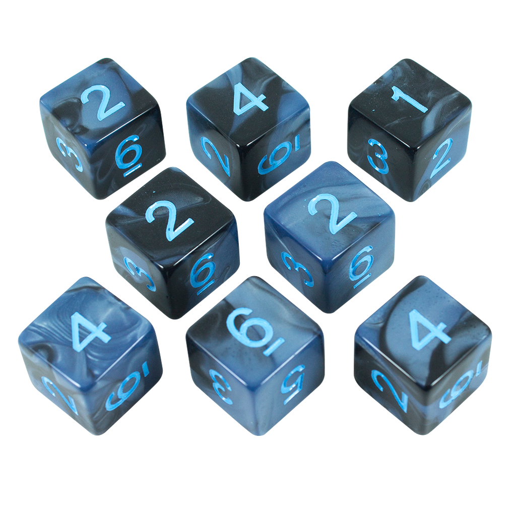 'Storm Lord' Grey and Blue Marble 8 D6 Dice Set