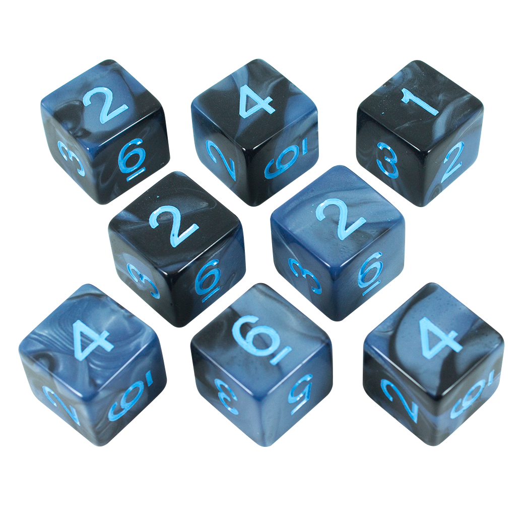 'Storm Lord' Grey and Blue Marble 8 D6 Dice Set