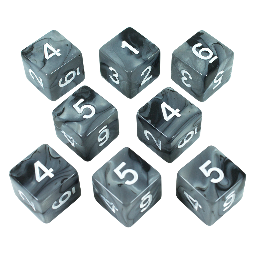 'Claws Of Darkness' Grey and Black Marble 8 D6 Dice Set