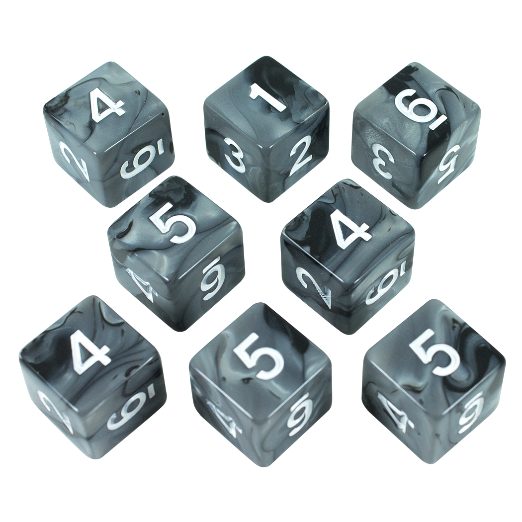 'Claws Of Darkness' Grey and Black Marble 8 D6 Dice Set