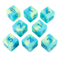 'Blue Mist' Blue and Yellow Marble 8 D6 Dice Set
