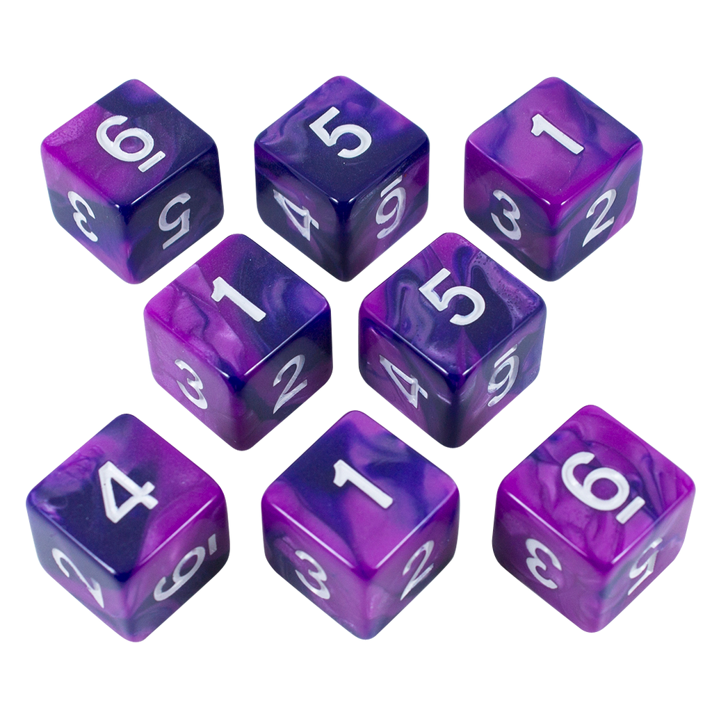 'Purple Worm' Purple and Blue 8 D6 Dice Set