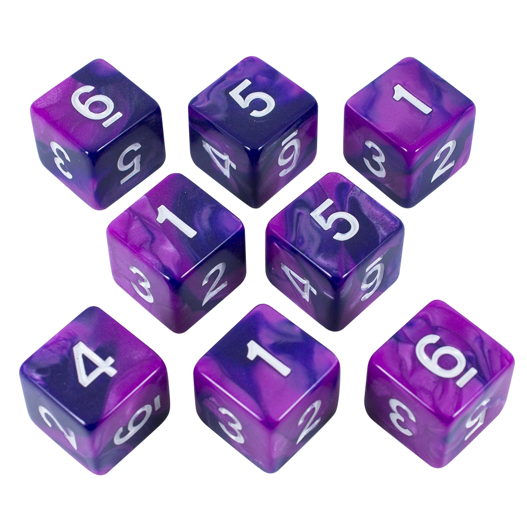 'Purple Worm' Purple and Blue 8 D6 Dice Set