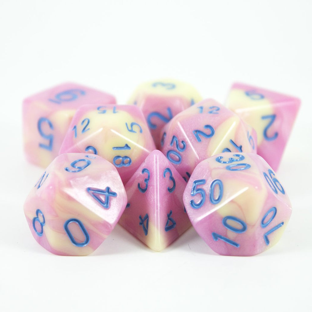 'Love Potion' Pink and Yellow Dice - Expanded Polyhedral Set With Extra D20