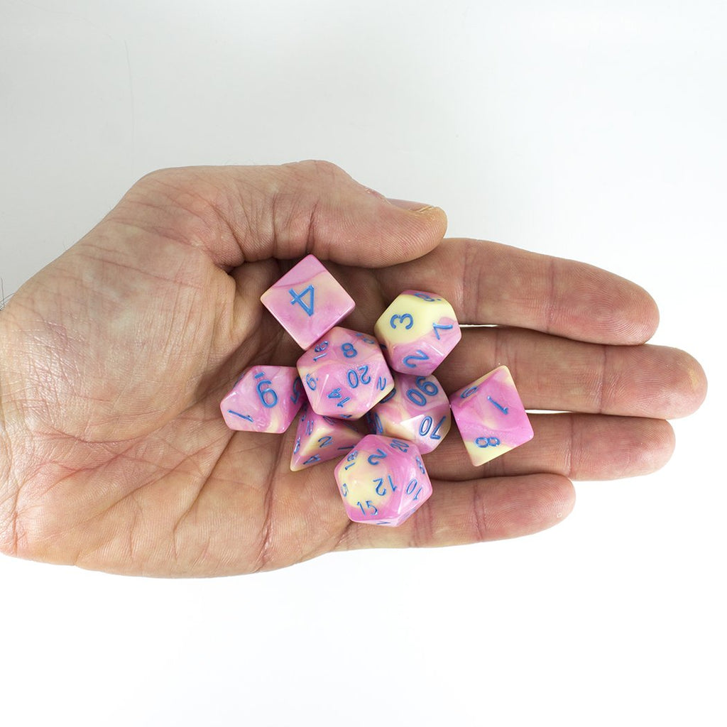 'Love Potion' Pink and Yellow Dice - Expanded Polyhedral Set With Extra D20