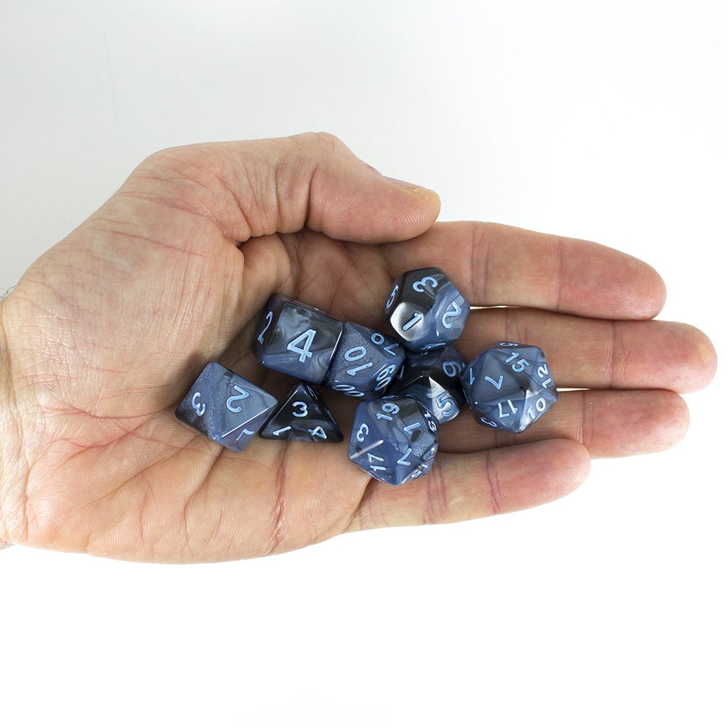 'Storm Lord' Grey and Blue Dice - Expanded Polyhedral Set With Extra D20