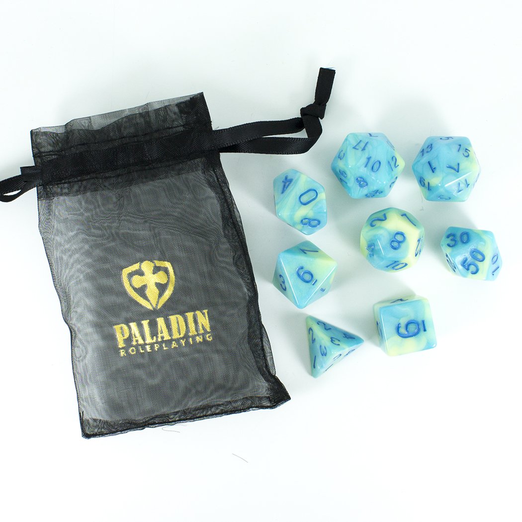 'Blue Mist' Blue and Yellow Dice - Expanded Polyhedral Set With Extra D20