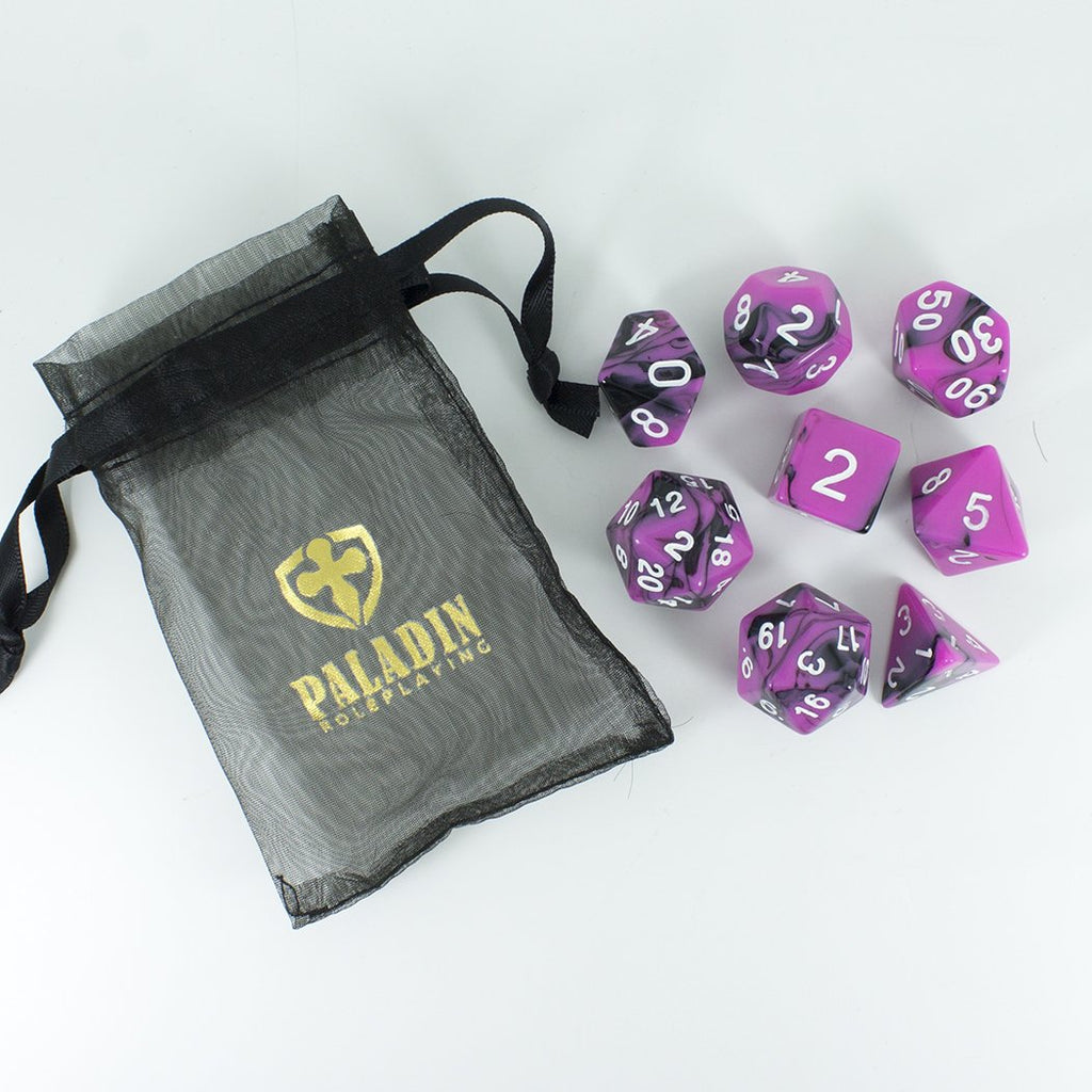 'Succubus' Magenta and Black Dice - Expanded Polyhedral Set With Extra D20
