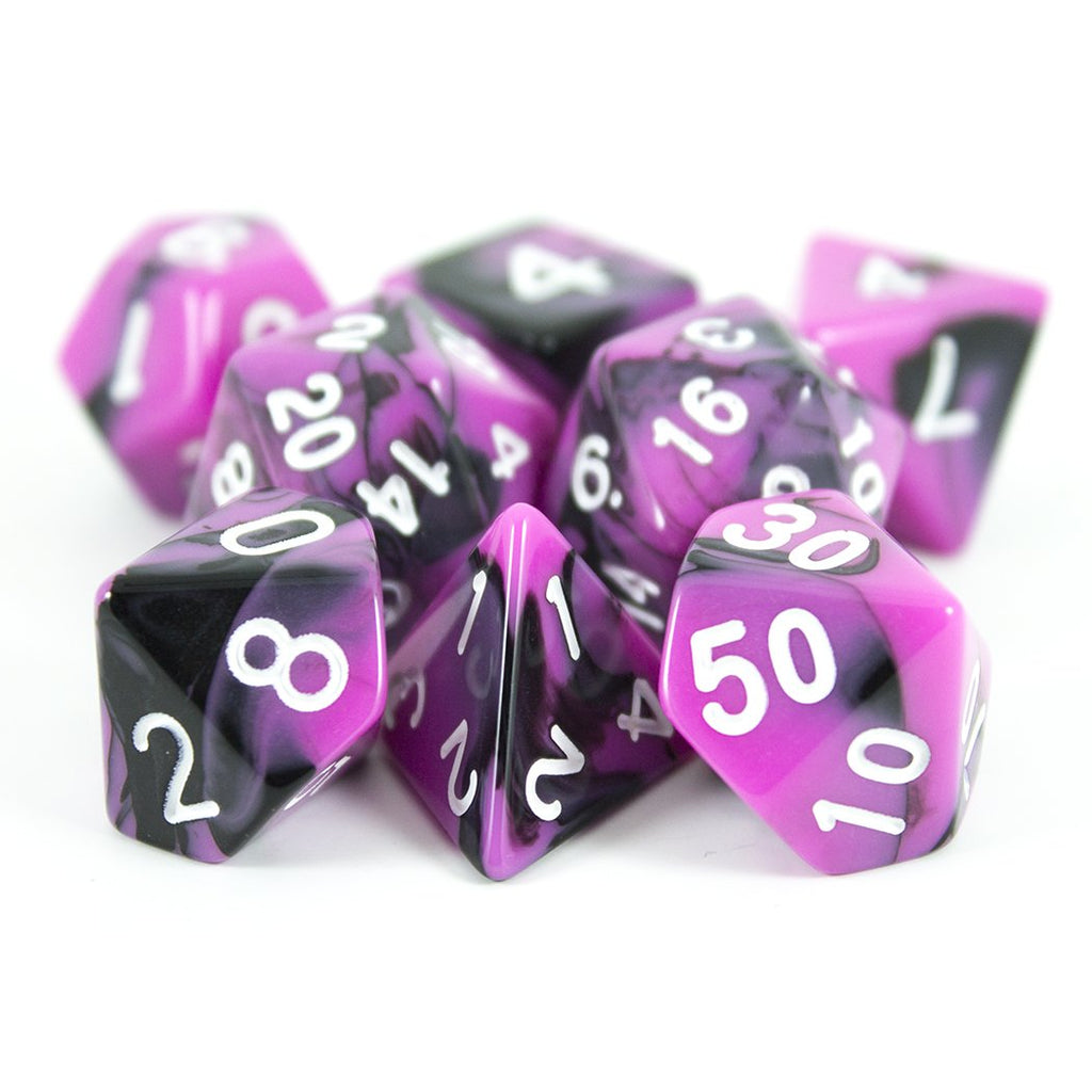 'Succubus' Magenta and Black Dice - Expanded Polyhedral Set With Extra D20