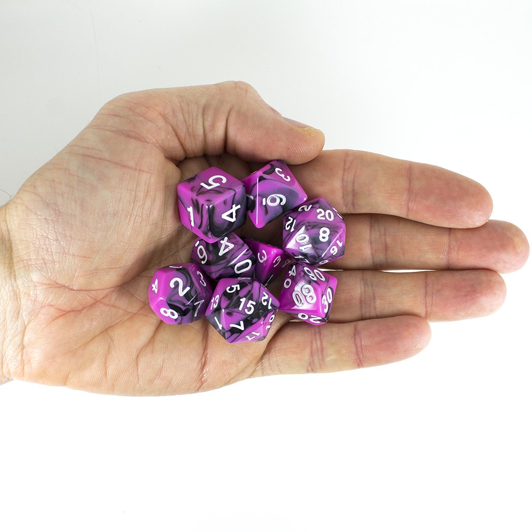 'Succubus' Magenta and Black Dice - Expanded Polyhedral Set With Extra D20