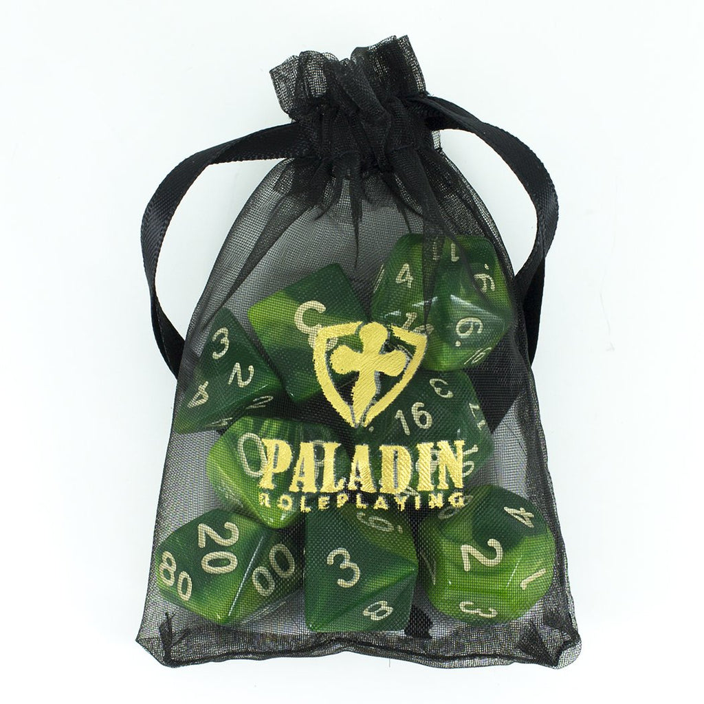 'Sylvan Glade' Marbled Green Dice - Expanded Polyhedral Set With Extra D20