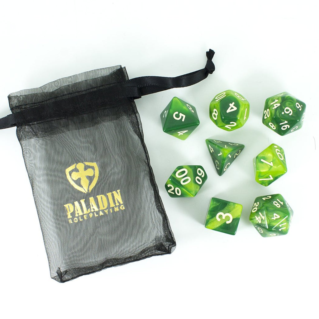 'Sylvan Glade' Marbled Green Dice - Expanded Polyhedral Set With Extra D20