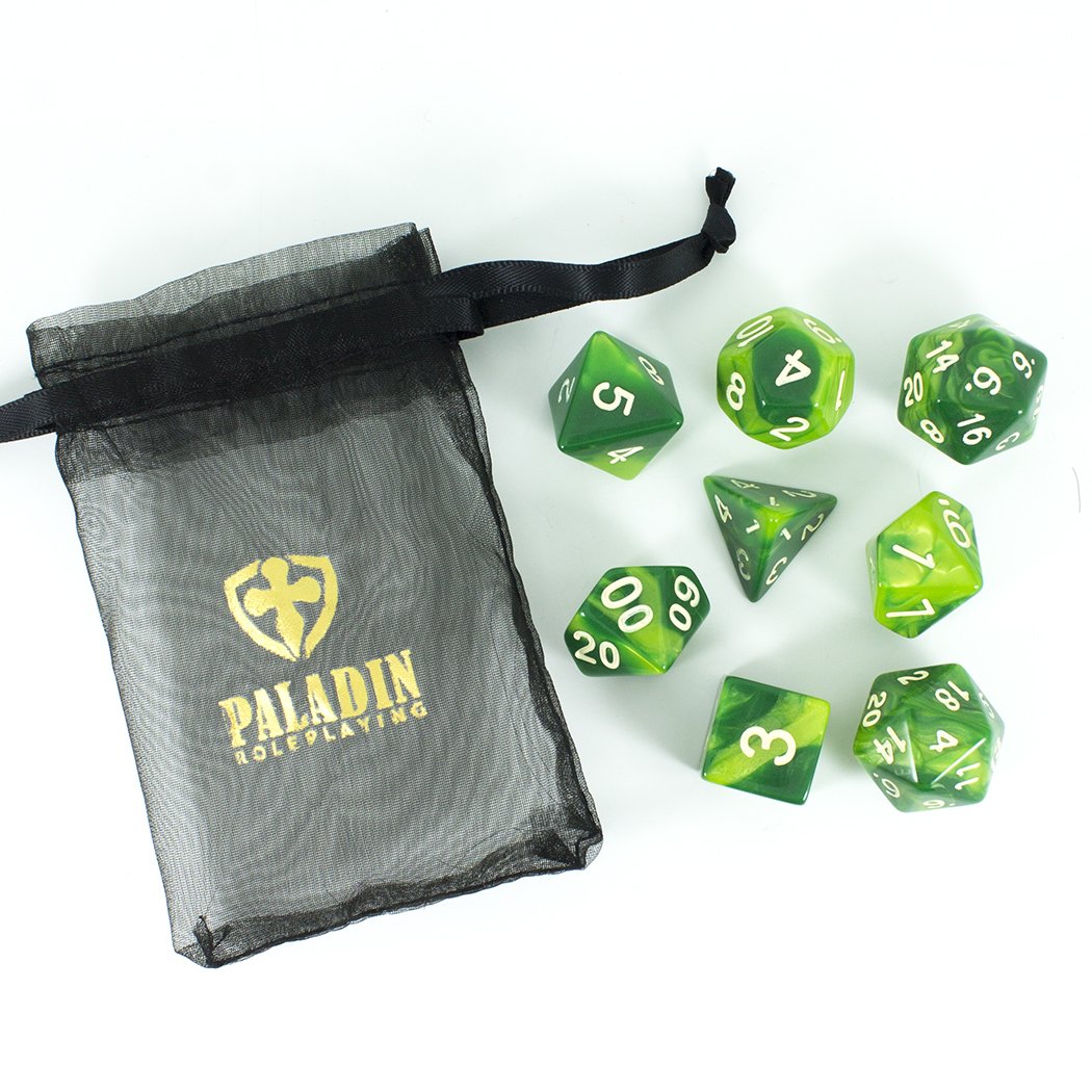 'Sylvan Glade' Marbled Green Dice - Expanded Polyhedral Set With Extra D20