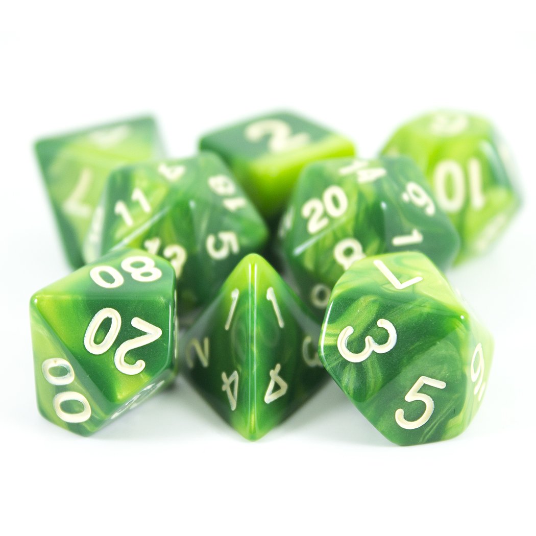 'Sylvan Glade' Marbled Green Dice - Expanded Polyhedral Set With Extra D20
