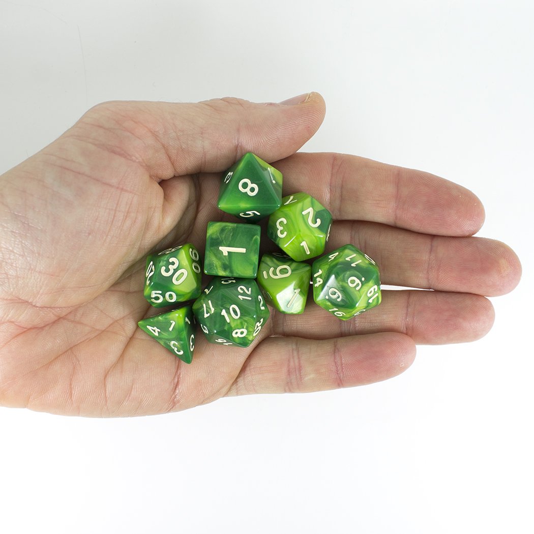 'Sylvan Glade' Marbled Green Dice - Expanded Polyhedral Set With Extra D20