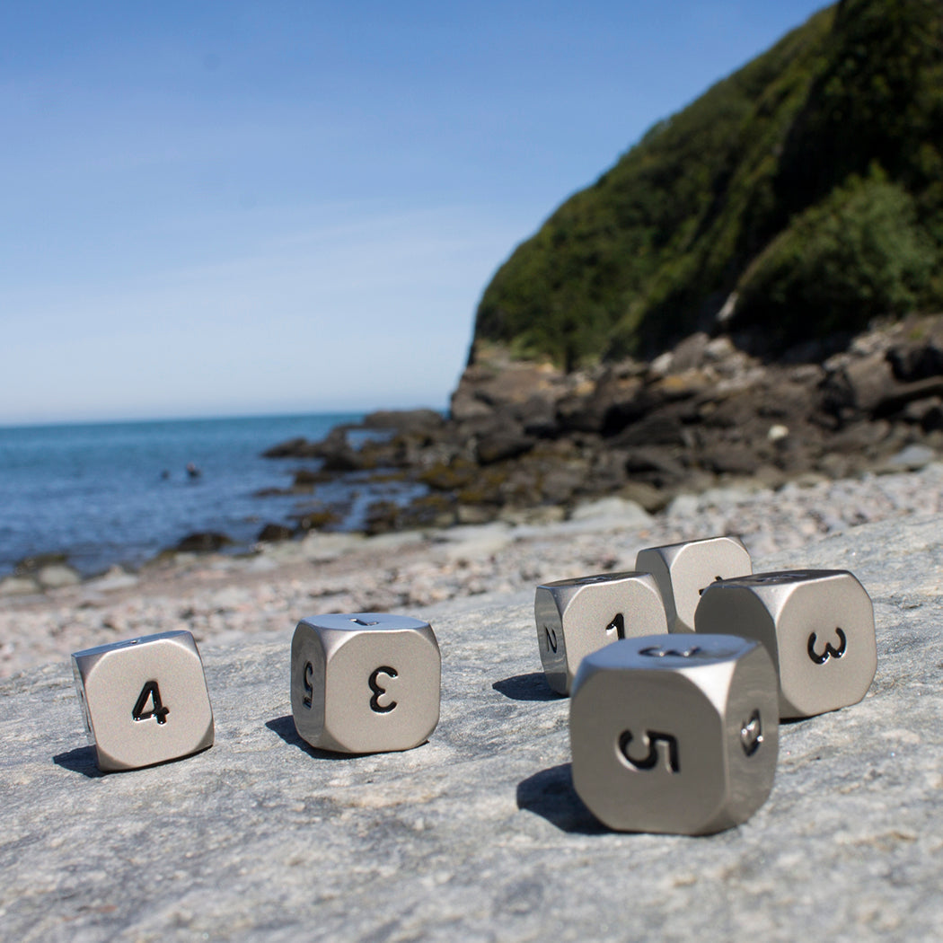 Solid Metal D6 Dice, Set Of Six, Silver Color