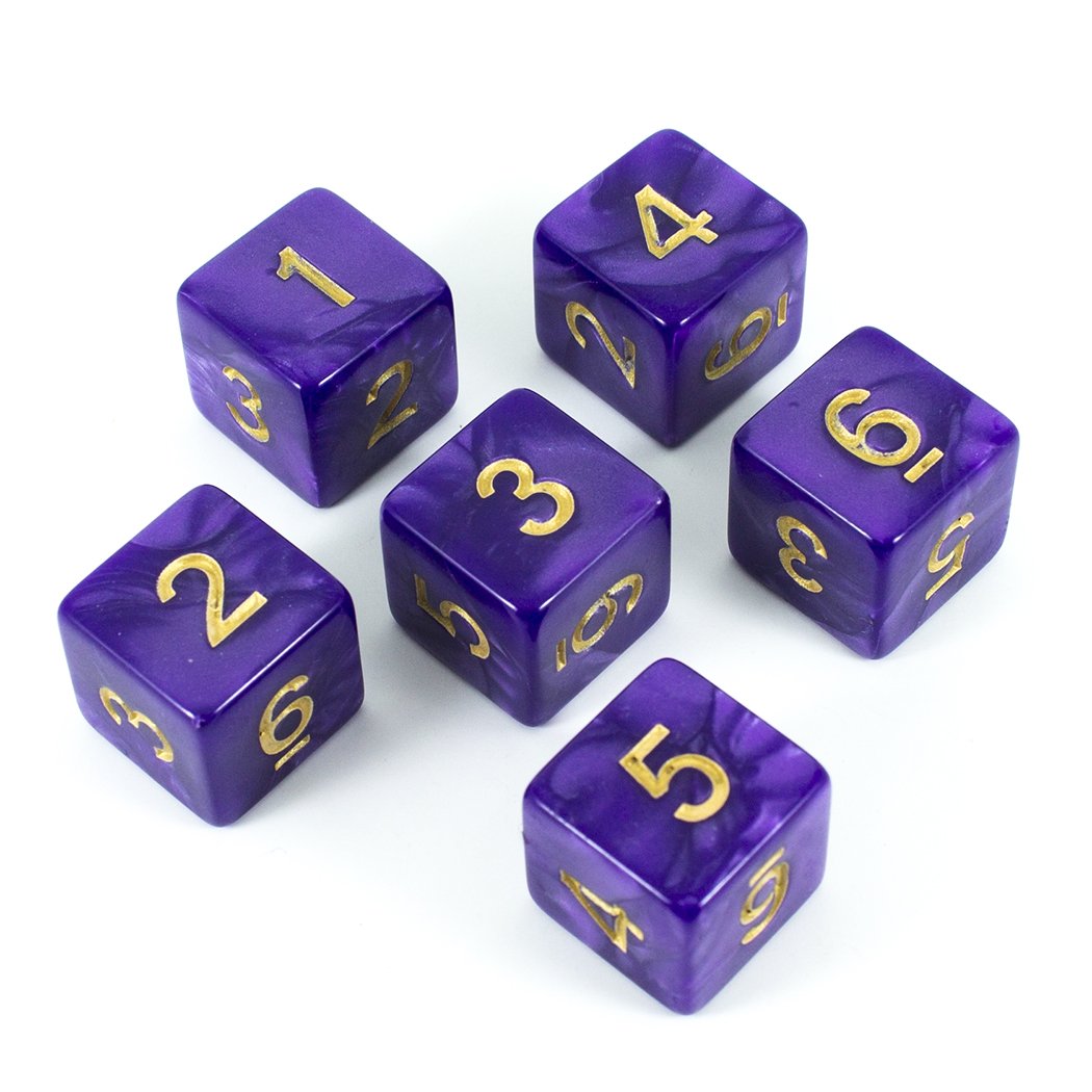 Purple D6 Dice - Pearl Effect - Set of Six (Gold ink)