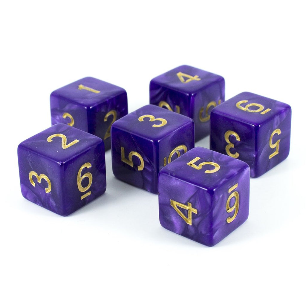 Purple D6 Dice - Pearl Effect - Set of Six (Gold ink)