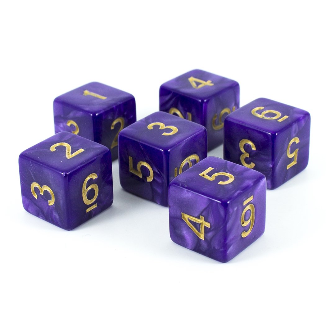 Purple D6 Dice - Pearl Effect - Set of Six (Gold ink)