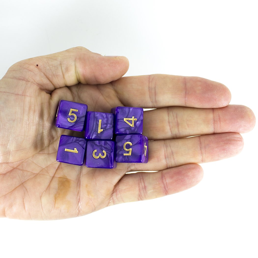 Purple D6 Dice - Pearl Effect - Set of Six (Gold ink)