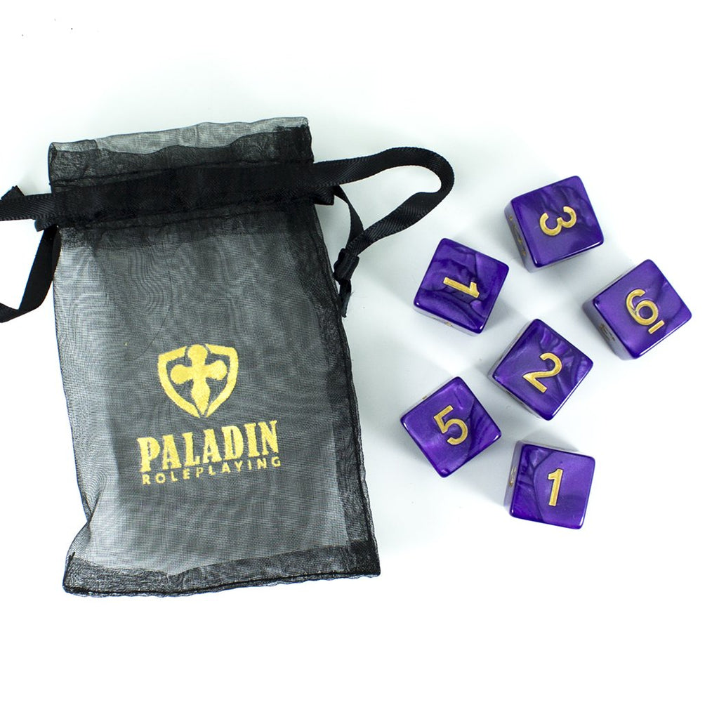 Purple D6 Dice - Pearl Effect - Set of Six (Gold ink)
