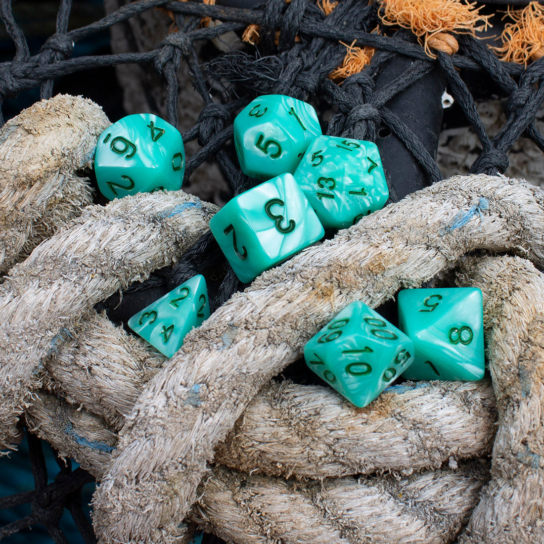 Turquoise Pearl RPG Dice - Full Polyhedral Set - 'Aqua'