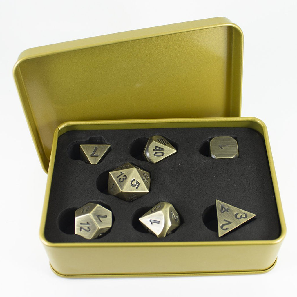 Antique Gold Metal Dice Set, In Presentation Tin