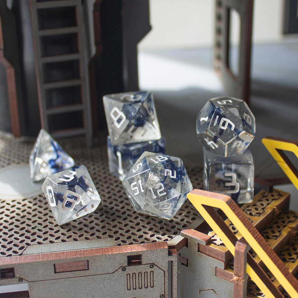 Starfarer 'Polaris' Clear / Blue Sci-Fi RPG dice