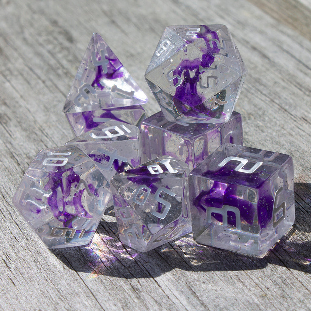 Starfarer 'Wormhole' Clear / Purple Sci-Fi RPG dice