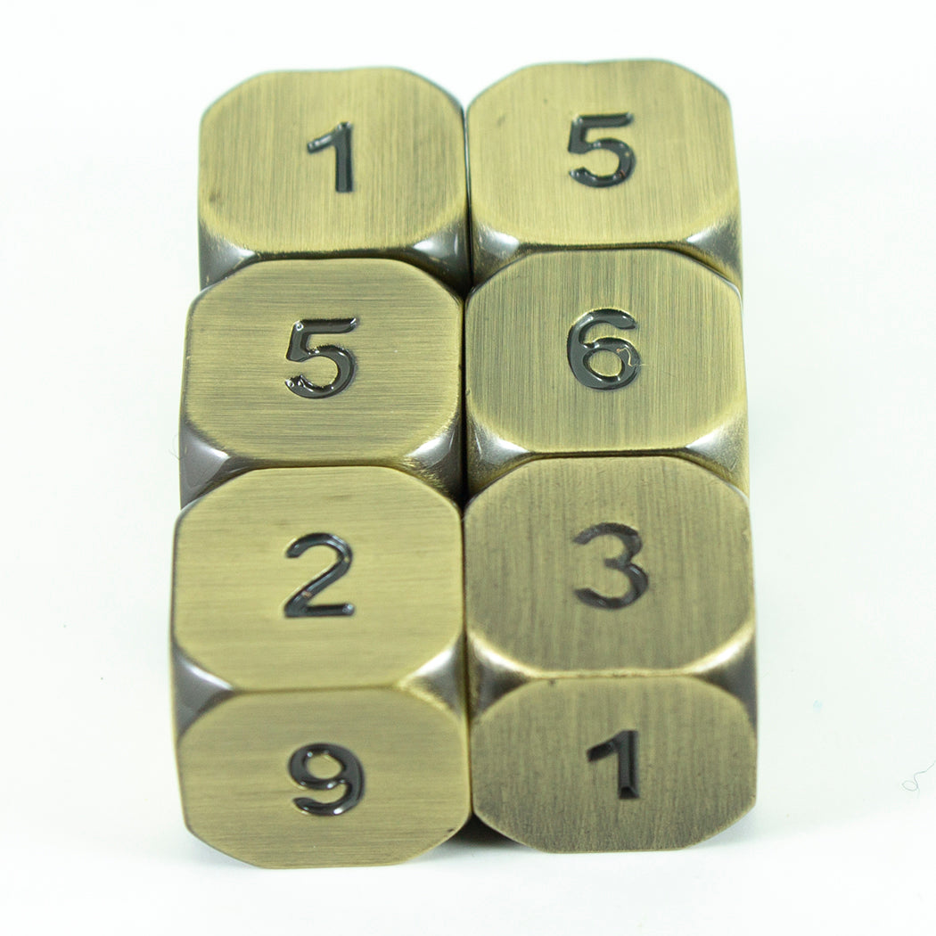 Gold Metal D6 Dice - Set of Six, Antique Finish