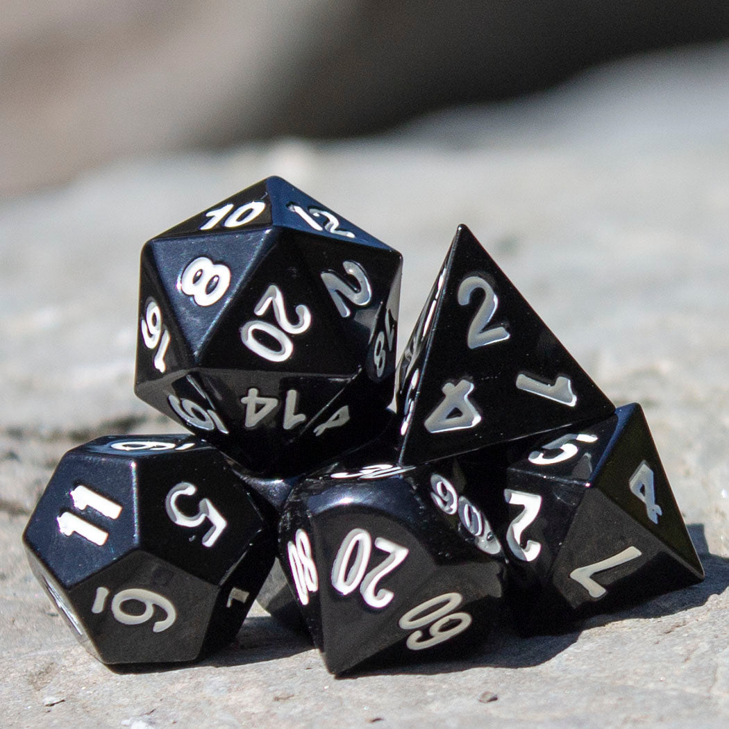 Black Metal Polyhedral Dice Set - In Presentation Case