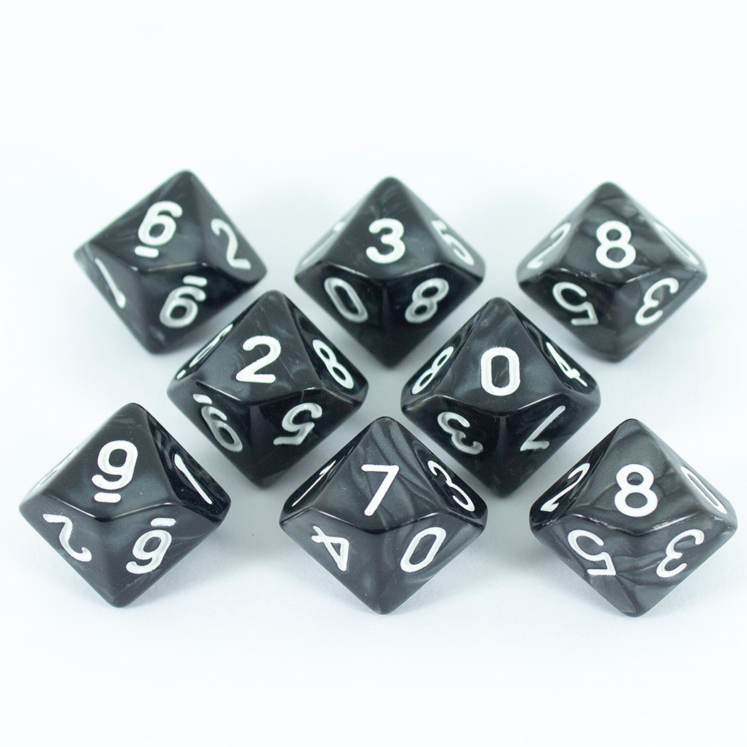 Grey Pearl Dice - 8 D10 Set - 'Granite'